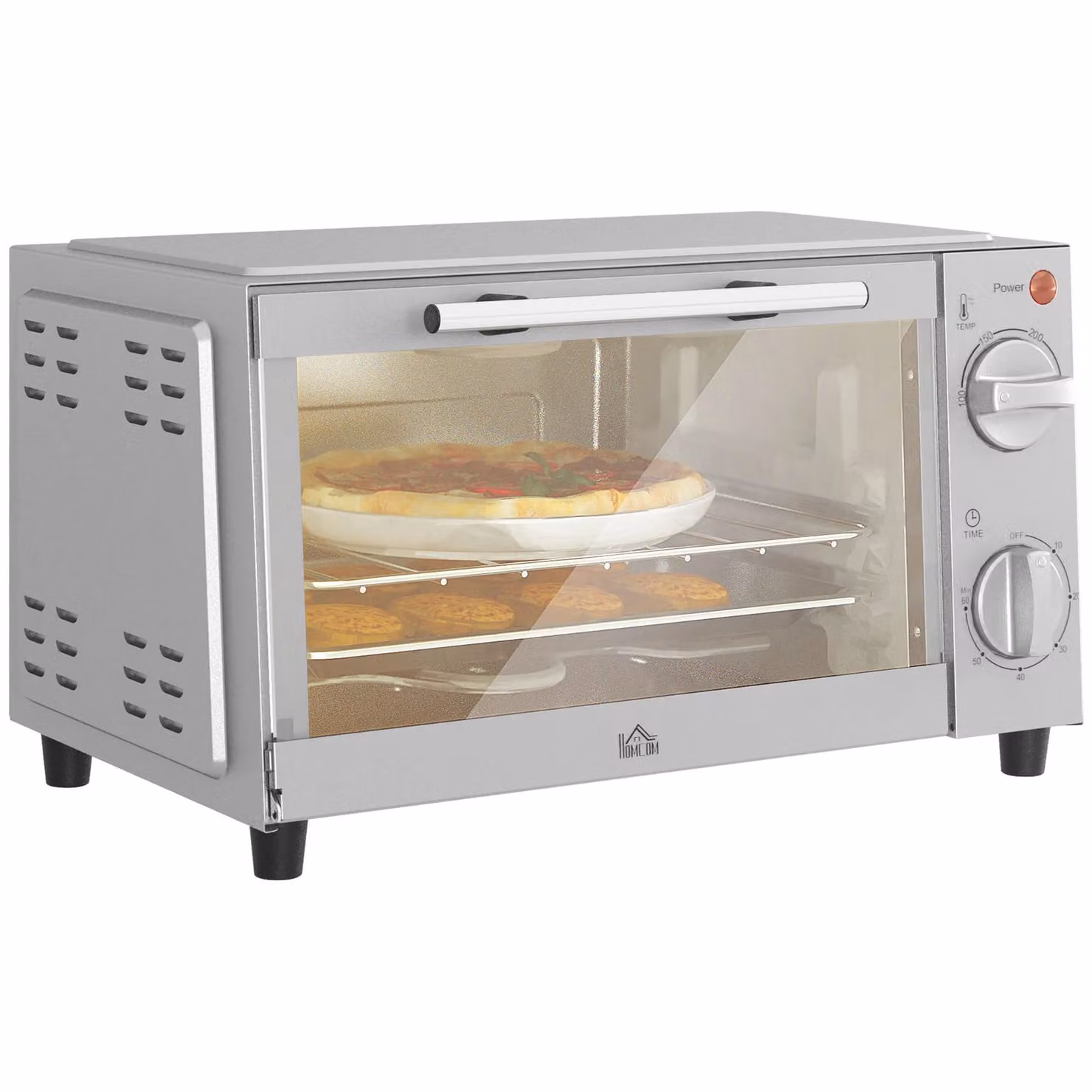 HOMCOM 9L Mini Countertop Electric Grill and Oven with Timer Control, 750W, Silver – 2