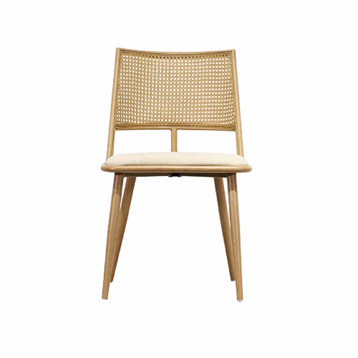 FURNITURE ONE Set of 2 Mid-Century Dining Chairs with Fabric Upholstery and Oak Wood and Metal Frame in Beige and Brown – 2