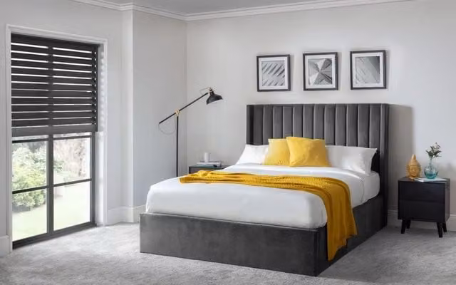 Ashfield Grey Scalloped Premium Velvet Ottoman Bed - W/D/H: 140 x 200 cm – 1