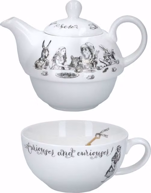 Victoria and Albert Alice in Wonderland Tea for One Teapot in White and Gold Bone China