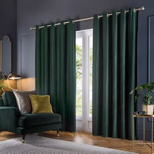 Paoletti Corinthian Velvet Eyelet Curtain Pair in Green, W: 168 cm, H: 229 cm – 2