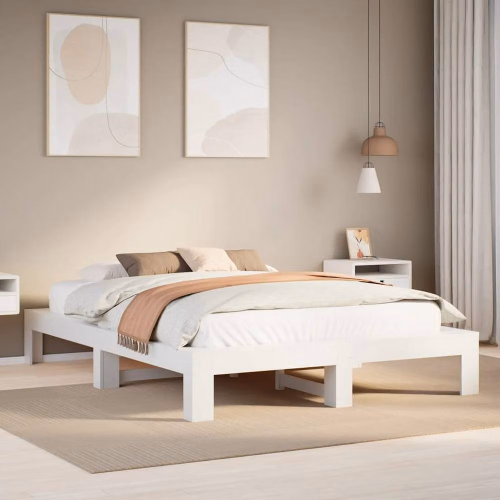 Berkfield Home Durable Solid Wood Pine Bed Frame, White, W/D/H: 140 x 190 x 31.5 cm – 2