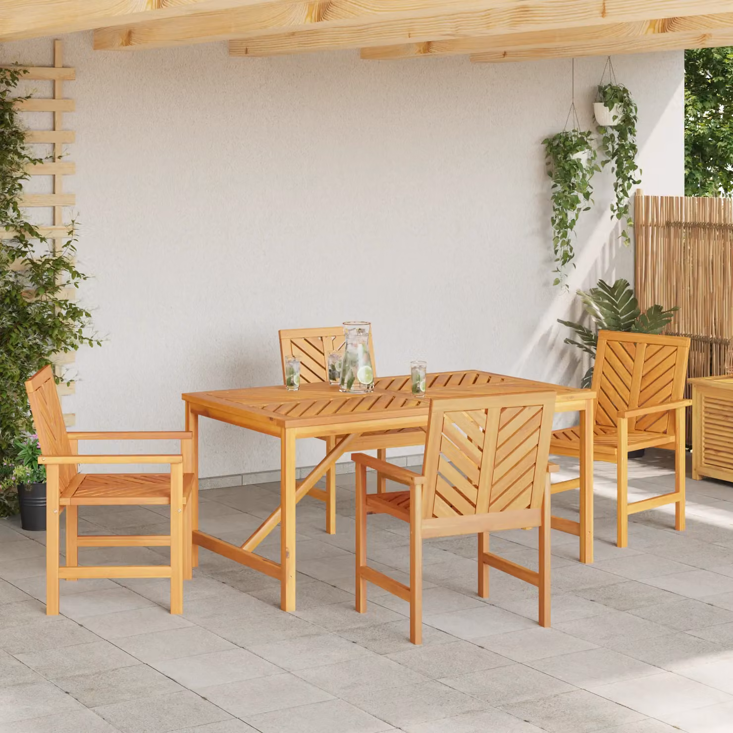 Berkfield Home 4 Piece Modern Geometric Garden Dining Set in Brown Oiled Acacia Wood – 3