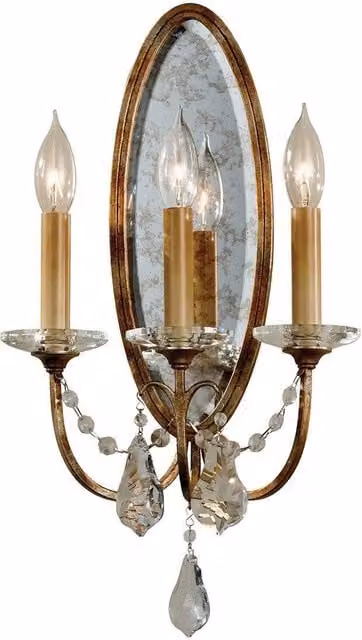 Netlighting Valentina 3 Light Indoor Candle Wall Light in Bronze with Crystal Details and E14 Base