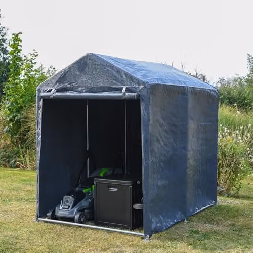 Garden Gear Grey Heavy Duty Portable Storage Shed with Galvanised Steel Frame and Waterproof Polyethylene Apex Roof, W/D/H: 121.92 x 182.88 x 165 cm