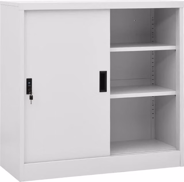 Berkfield Home Office Cabinet with Sliding Doors, Light Grey, W/D/H: 90 x 40 x 90 cm – 1
