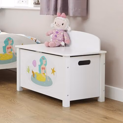 Liberty House Toys Mermaid Wooden Toy Box in White with Soft Close Lid, W/D/H: 68 x 37.5 x 47.5 cm – 1