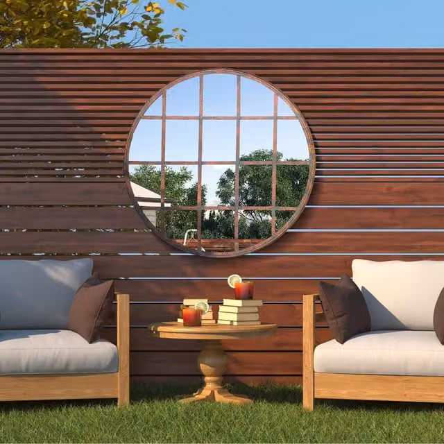 MirrorOutlet Kirkby Round Metal Window Garden Mirror in Bronze, Diameter: 80 cm