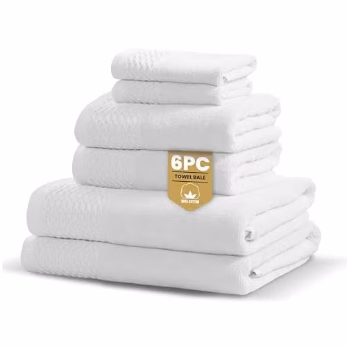 Rapport Home Eden Weave 6-Piece Cotton Towel Set in White, 500GSM Fluffy and Quick-Drying – 1