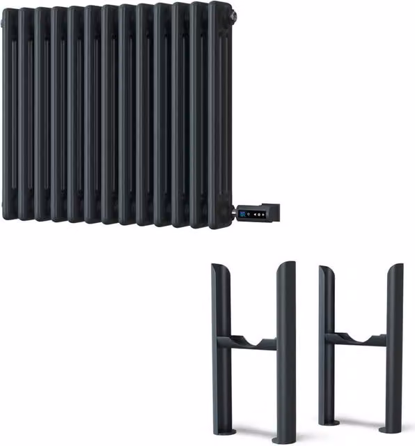 UK Radiators Alpha Anthracite 3 Column Electric Cast-Iron Style Radiator with App Control and WiFi, H: 50.0 cm, W: 59.9 cm – 1