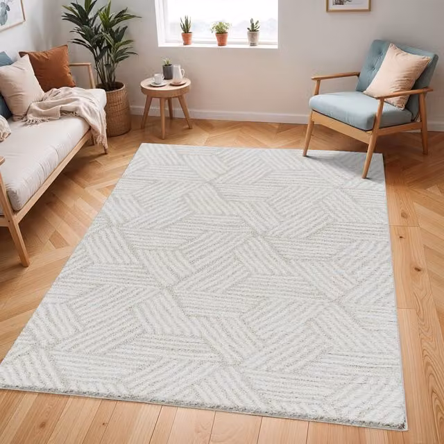 Livabliss Cloudy Geometric Shag Rug in Grey and Beige, W: 140 cm, L: 200 cm