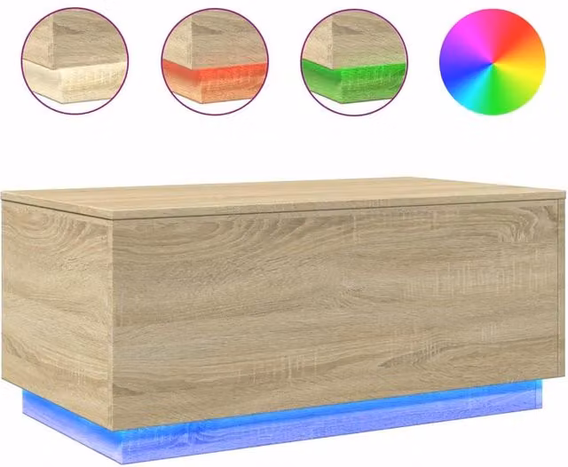 Berkfield Home Sonoma Oak Coffee Table with LED Lights in Light Brown, W/D/H: 90 x 50 x 40 cm – 1