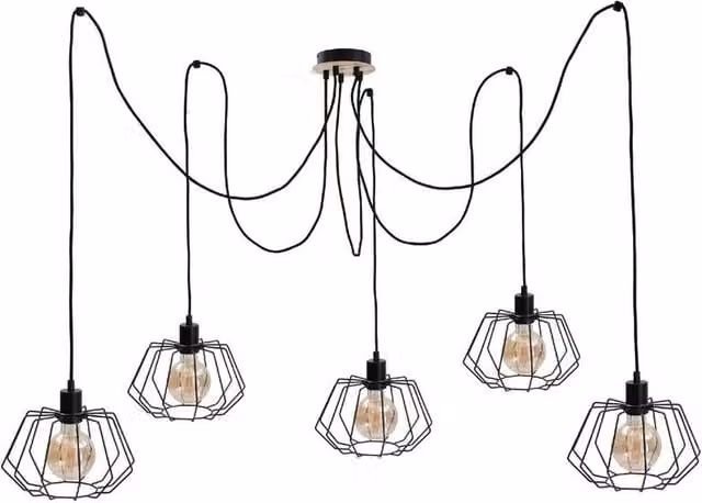 Netlighting Soho Cluster Pendant Ceiling Light in Black and Wood with 5x E27 Sockets