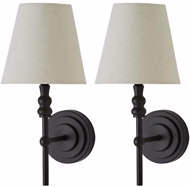 ValueLights Maggie Candlestick Wall Light with Beige Fabric Shade in Black