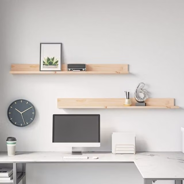 Berkfield Home Set of 2 Rustic Brown Solid Wood Pine Wall Shelves, W: 110 cm, D: 11 cm, H: 9 cm – 1