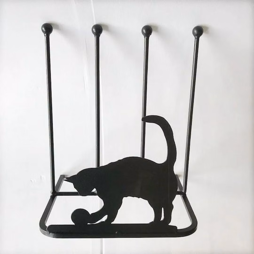 Poppyforge Cat Design 2 Pair Boot Rack in Black Lacquered Metal, W: 38 cm, D: 30.4 cm, H: 48.3 cm – 2