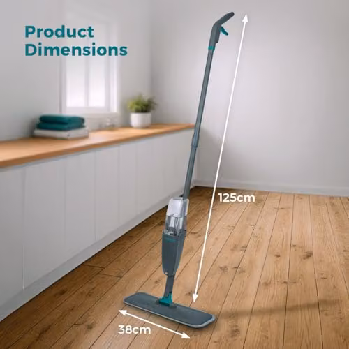 Tower Spray Mop with 4 Washable Microfibre Pads and 500ml Refillable Bottle, Anthracite and Petrol – 5
