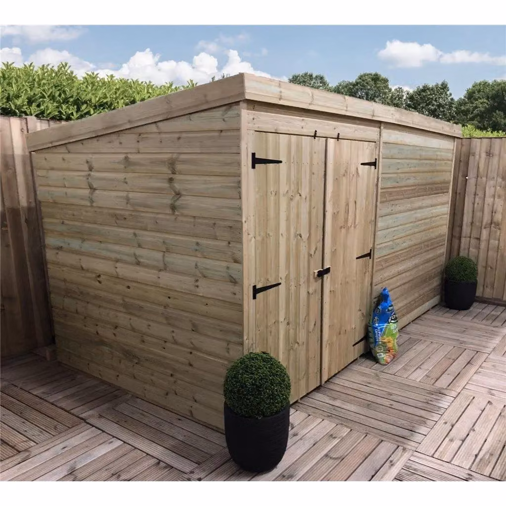 Marlborough Pressure Treated Pent Garden Shed with Double Doors in Natural Brown – 2