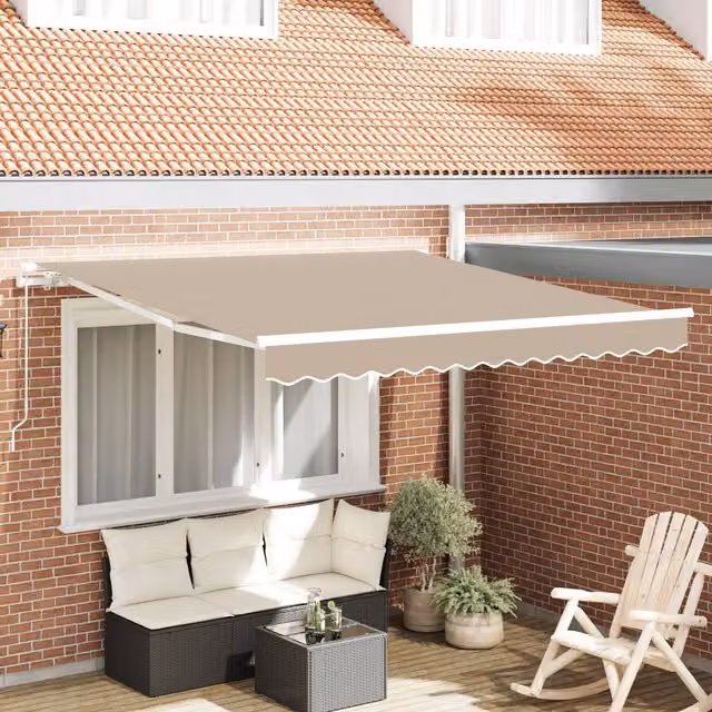 Berkfield Home Manual Retractable Folding Arm Awning in Beige, W: 350 cm, D: 250 cm
