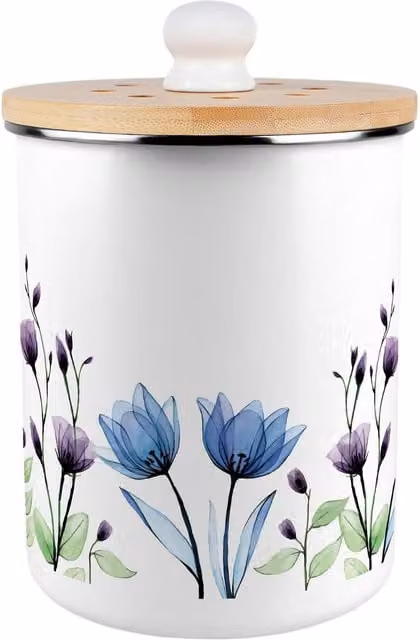 Purely Home Blue and Purple Floral Enamel Kitchen Compost Caddy with Removable Inner Bucket and Odour Filter, 2L