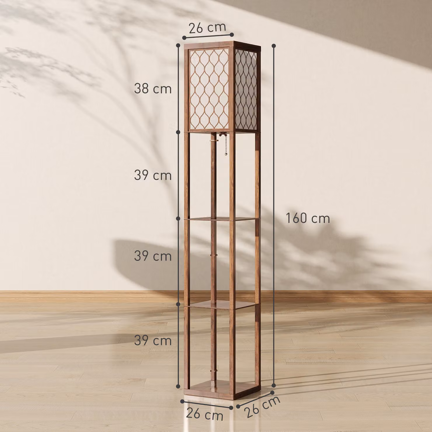 HOMCOM Three-Shelf Standing Floor Lamp in Rustic Brown and White – 3