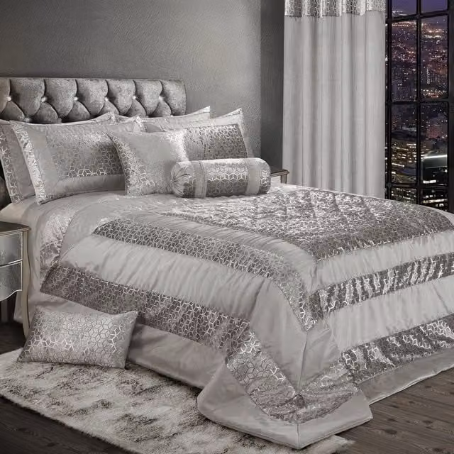 Intimates Vera Silver and Grey Silk and Polyester Bedspread