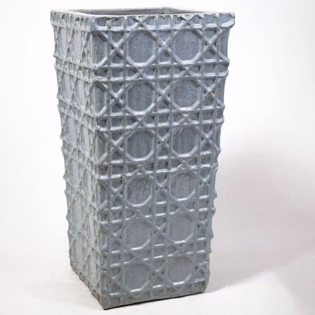 Primrose Thales Geometric Pattern Tall Ceramic Planter, Grey, Height: 75 cm