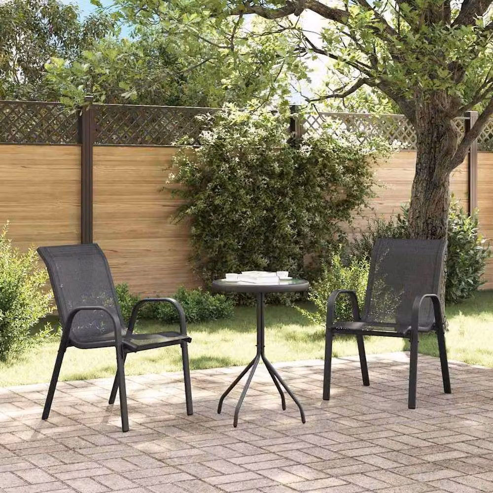 Berkfield Home 3 Piece Modern Garden Bistro Set in Black Textilene and Steel – 3
