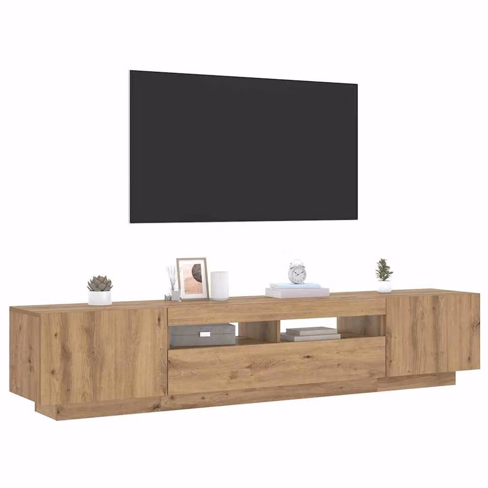 Berkfield Home Artisan Oak TV Cabinet with Integrated LED Lights, Brown, W/D/H: 200 x 35 x 40 cm – 2