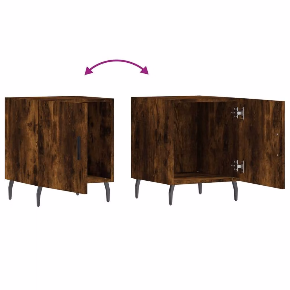 Berkfield Home Set of 2 Smoked Oak Bedside Cabinets in Brown, W/D/H: 40 x 40 x 50 cm – 7