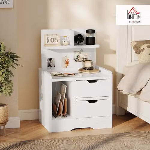 HOMCOM Modern Glossy White Bedside Table with 2 Drawers, W/D/H: 40 x 30 x 60 cm – 2