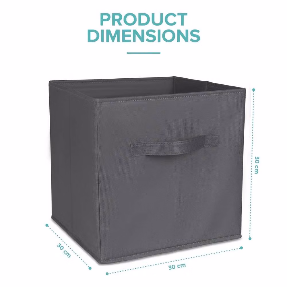 Nordara Set of 6 Foldable Fabric Storage Cube Boxes with Handles in Grey – 2