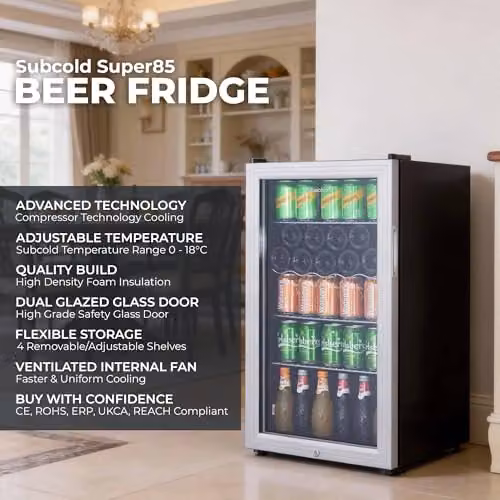 Subcold Super85 LED Under-Counter Drinks Fridge, Silver, 85L – 5