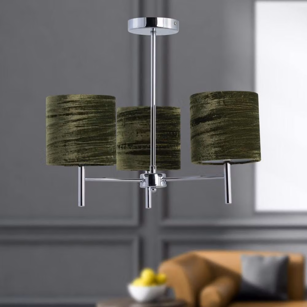 First Choice Lighting Brea Set of 2 Chrome Ceiling Light Fittings with Green Fabric Shades – 5