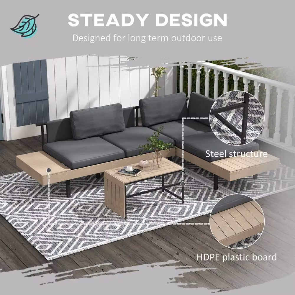 Wyld Haus Vivino 3 Piece L Shaped Outdoor Sofa Set with Coffee Table in Grey – 5
