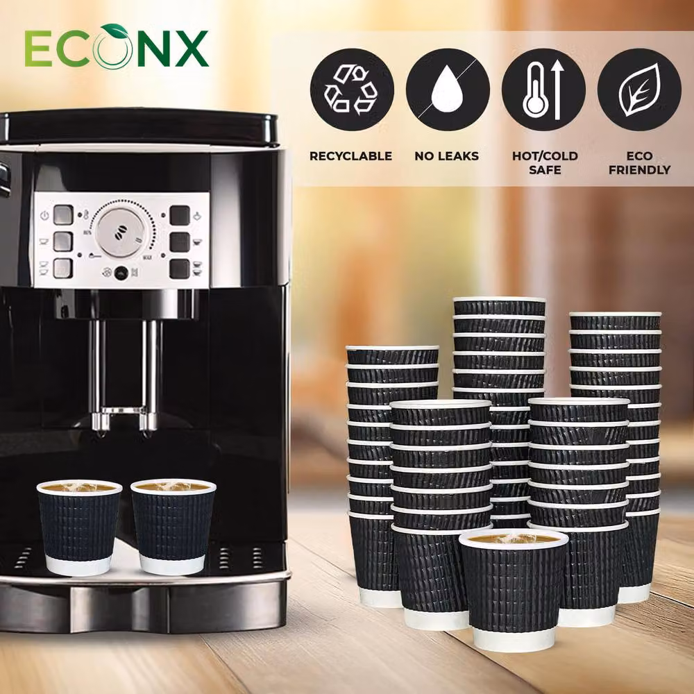 ECONX 200 Black Disposable 3 Ply Ripple Paper Coffee Cups, 4oz – 6