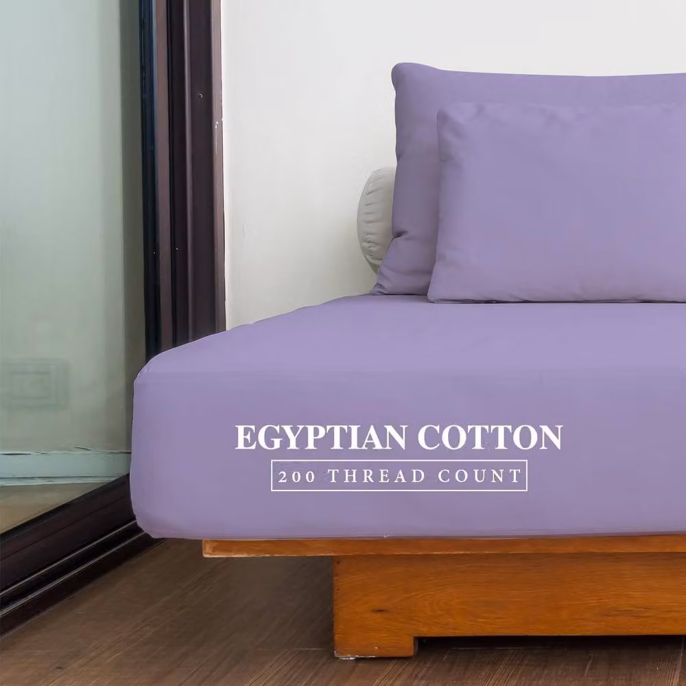 Homes-Linen 100% Egyptian Cotton 200TC Fitted Sheet, Lilac, King Size, W/D/H: 180 x 200 x 30 cm – 2