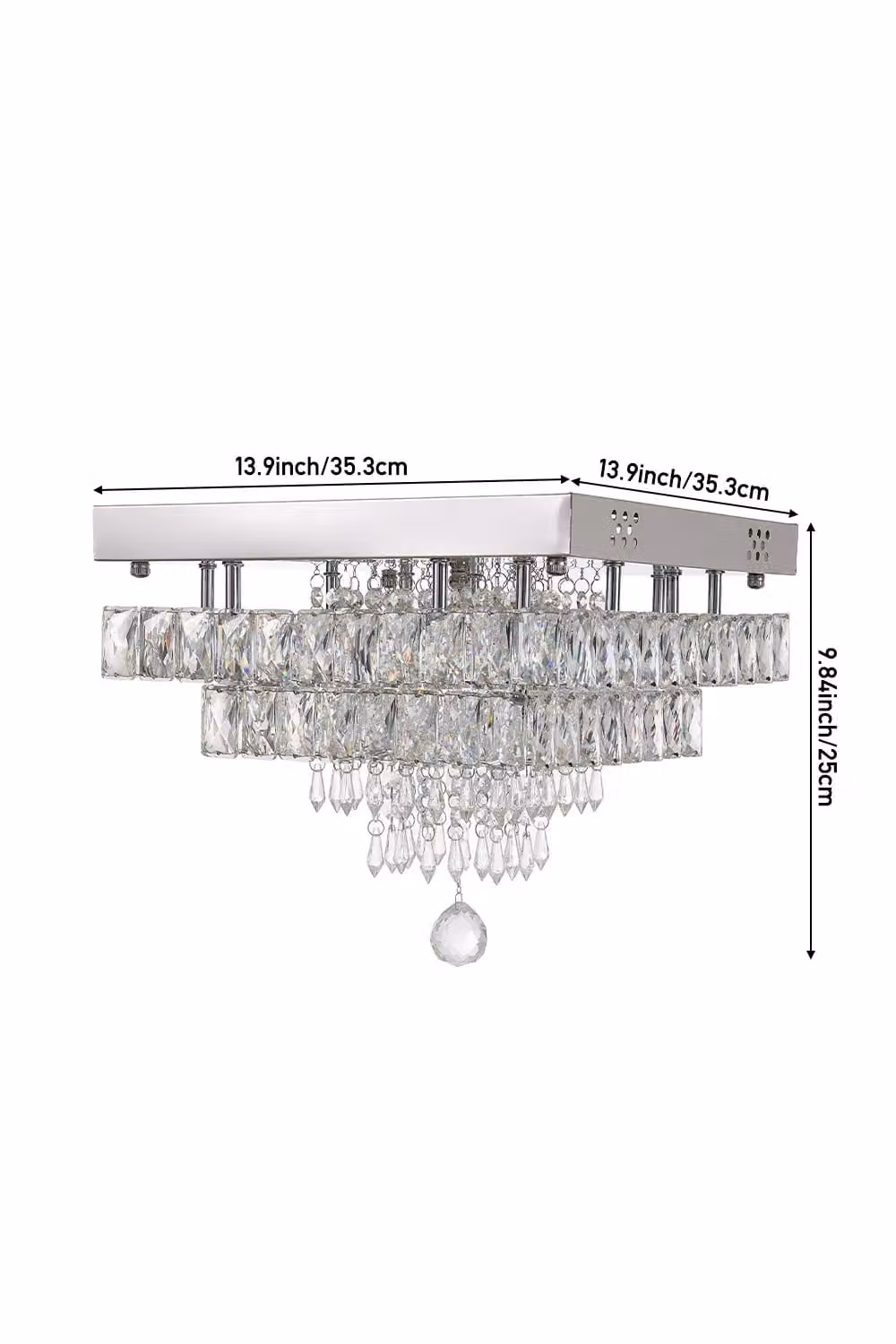 Living and Home 40W LED Double-Layer Crystal Ceiling Light in Silver – 2