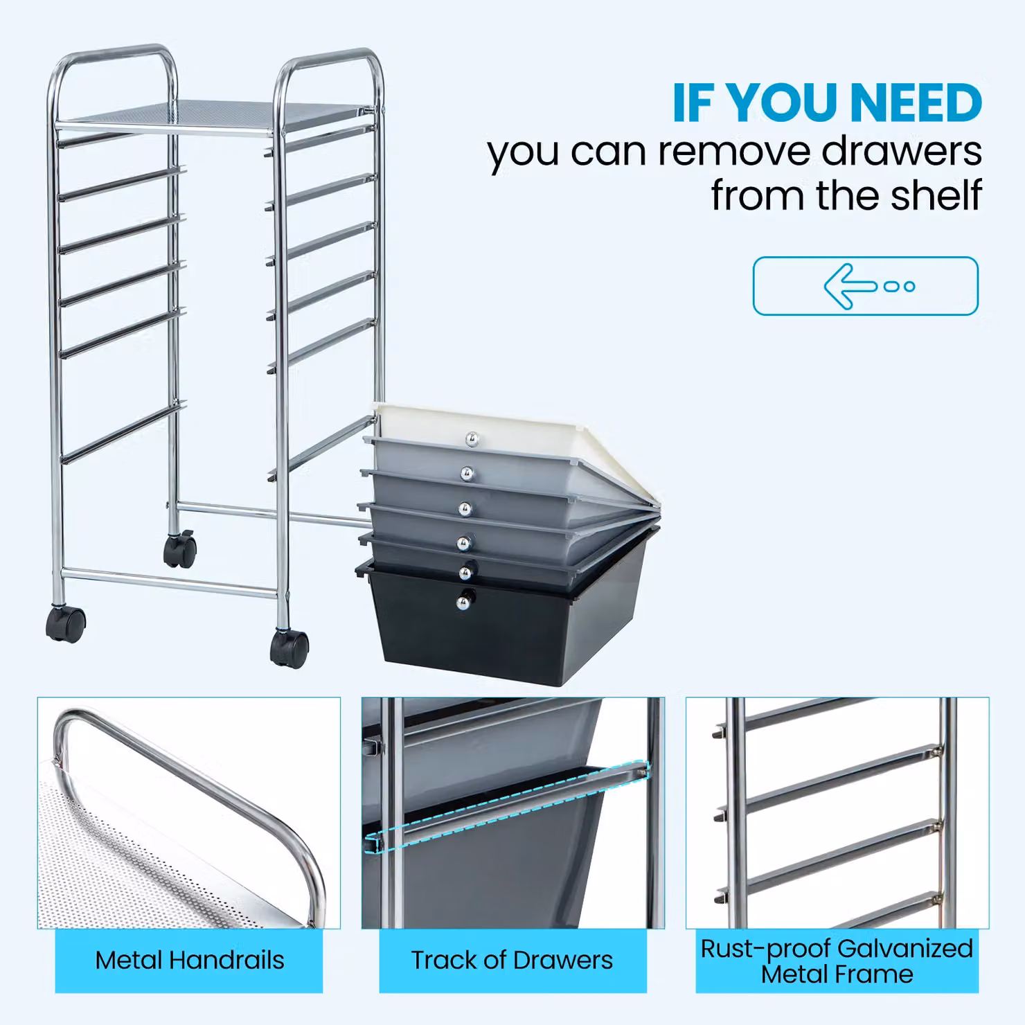 Gymax 6-Drawer Metal Mobile Utility Storage Trolley in Black – 6