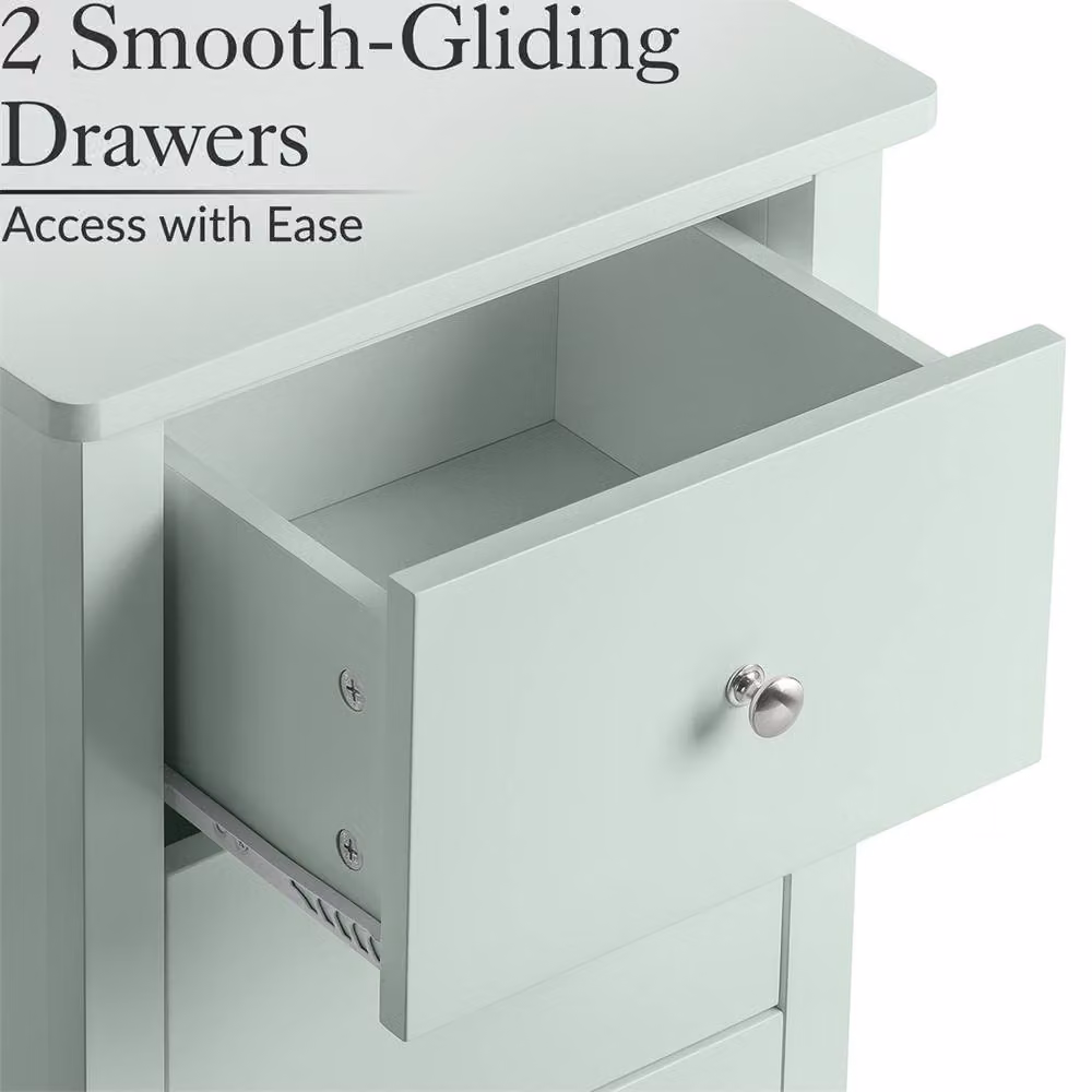 FORGEVIO Sage Green Slim Bedside Table with 2 Drawers – 2