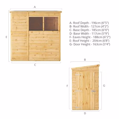 Waltons Premium Shiplap Pent Garden Storage Shed in Brown, W/D/H: 180 x 120 x 204.9 cm – 3