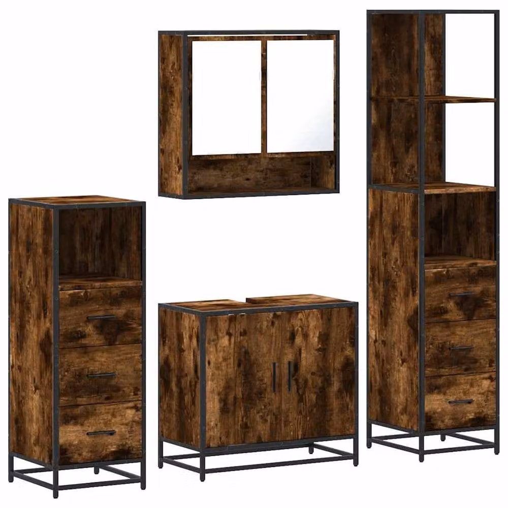 Berkfield Home 4-Piece Industrial Bathroom Furniture Set in Smoked Oak and Brown – 3