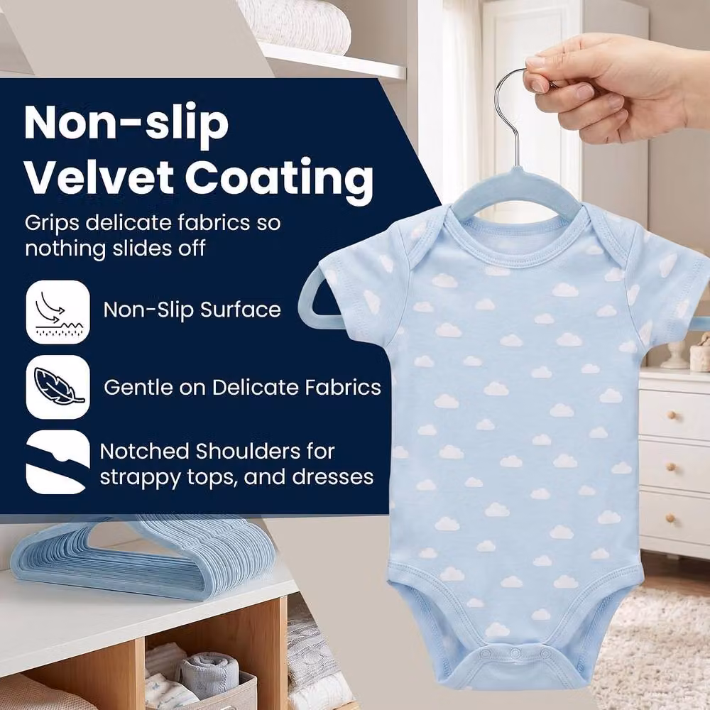 Sasha Morel Blue Velvet Baby Clothes Hangers with Swivel Hooks, 30 Pack – 3