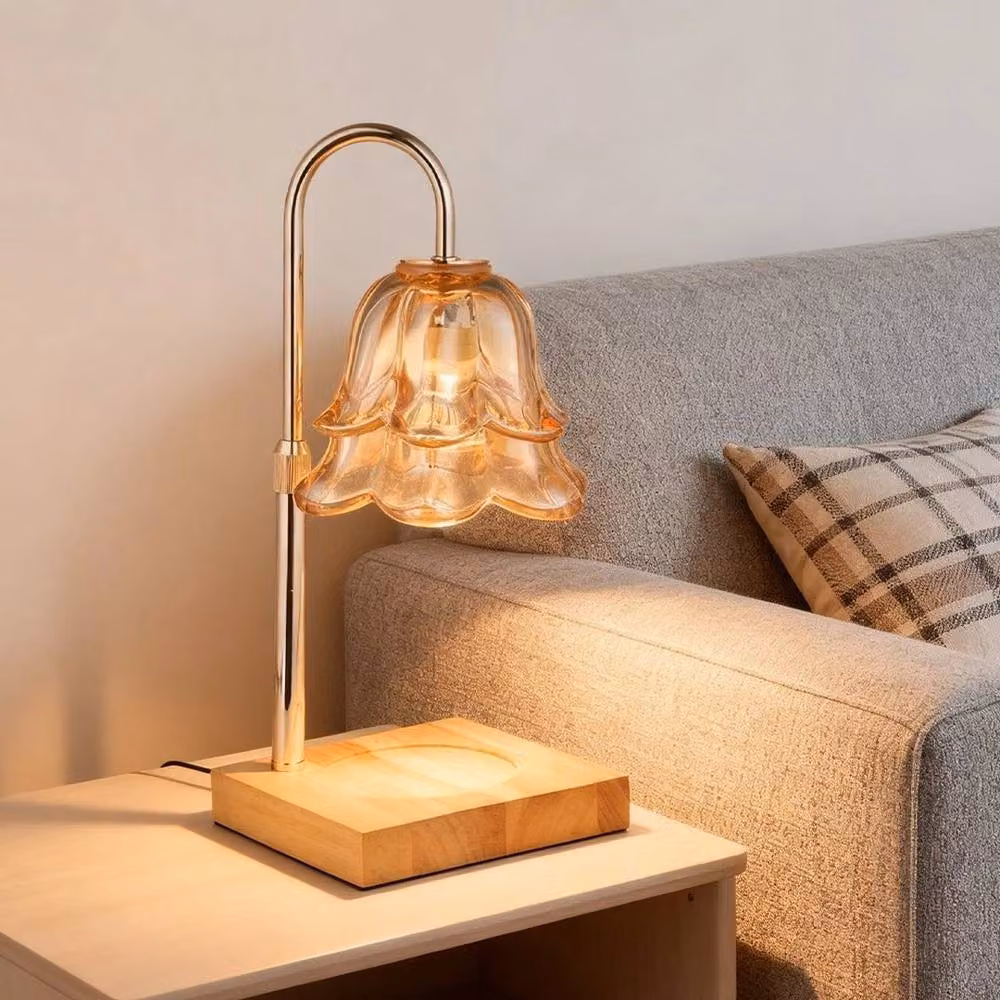 Kelvenix Height Adjustable Table Lamp in Gold and Wood with Glass Shade – 3