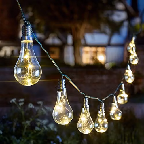 Smart Garden Products Solar Powered LED Drop String Lights with 10 Multicolour Glass Bulbs