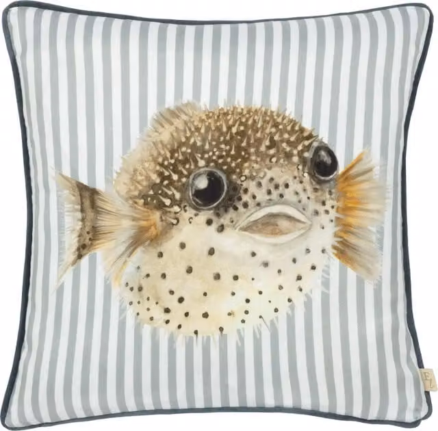 Make it a Home Salcombe Pufferfish Piped Square Cushion in Multicolour Velvet and Polyester