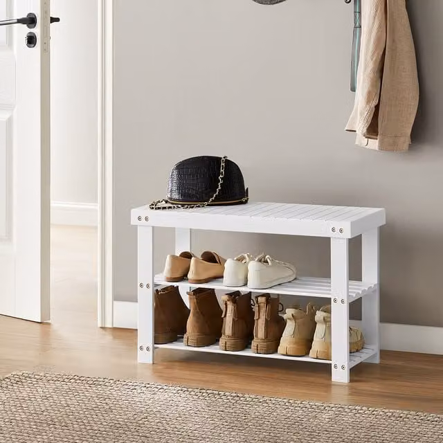SONGMICS 3-Tier Bamboo Shoe Rack Organizer in White
