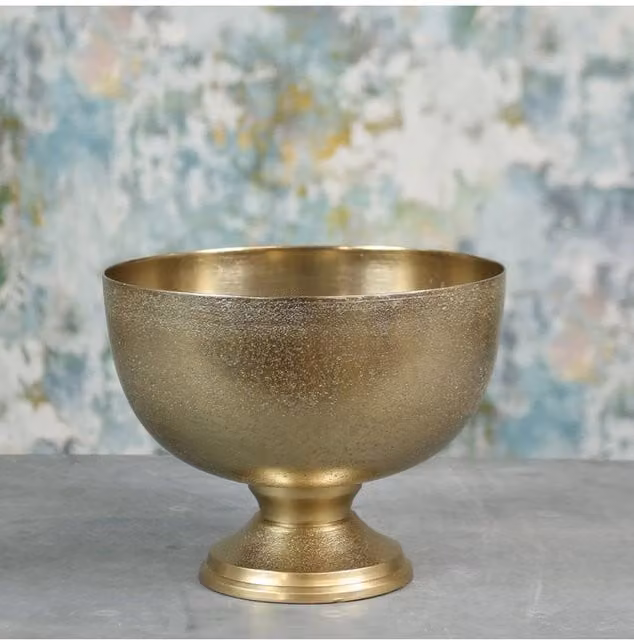 KDMD Gold Mayfair Vintage Metal Pedestal Bowl Small, Round, Tabletop