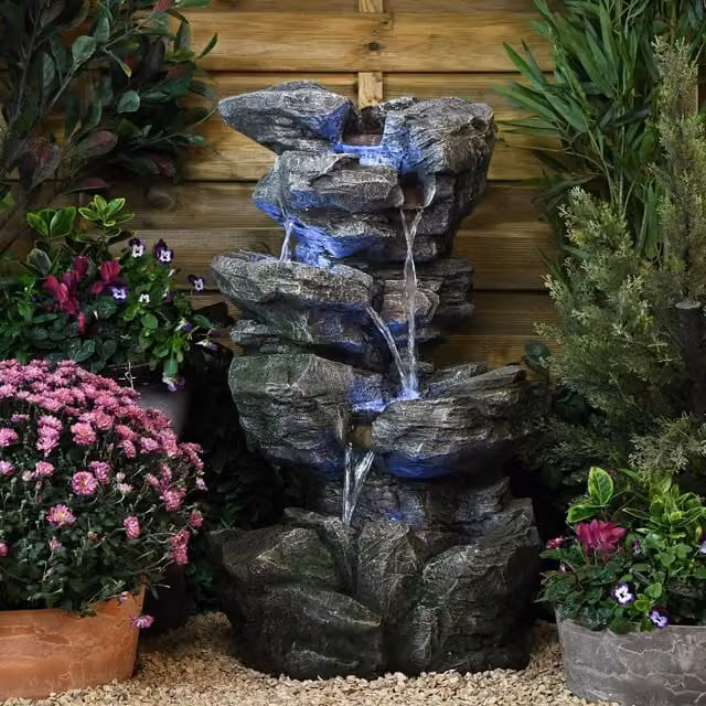 Serenity Cascading Rock Wall Water Feature in Grey