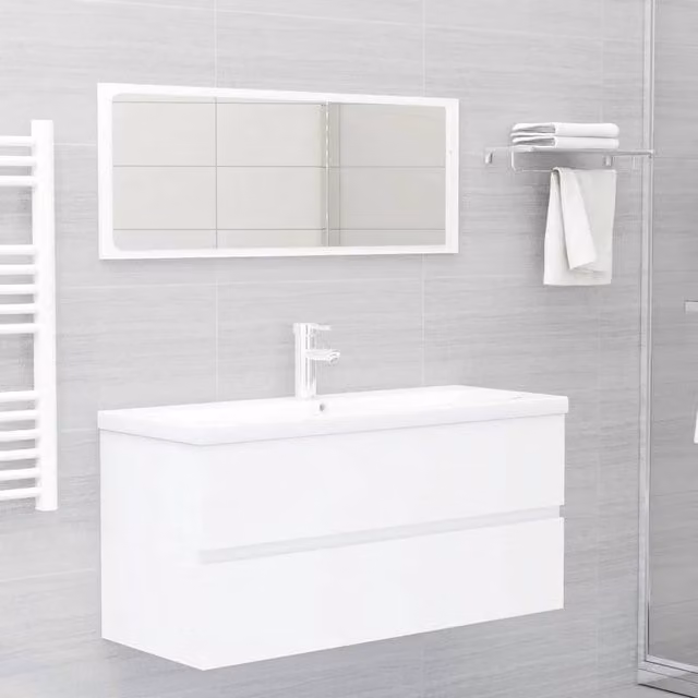 Berkfield Home White Engineered Wood Bathroom Sink Cabinet with Built-in Basin W/D/H: 100 x 45 x 38.5 cm